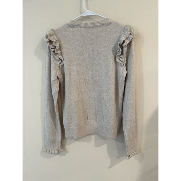 Charter Club Long Sleeve Ruffle Embroidered Floral Sweater Beige Women's Petite - Picture 3 of 13